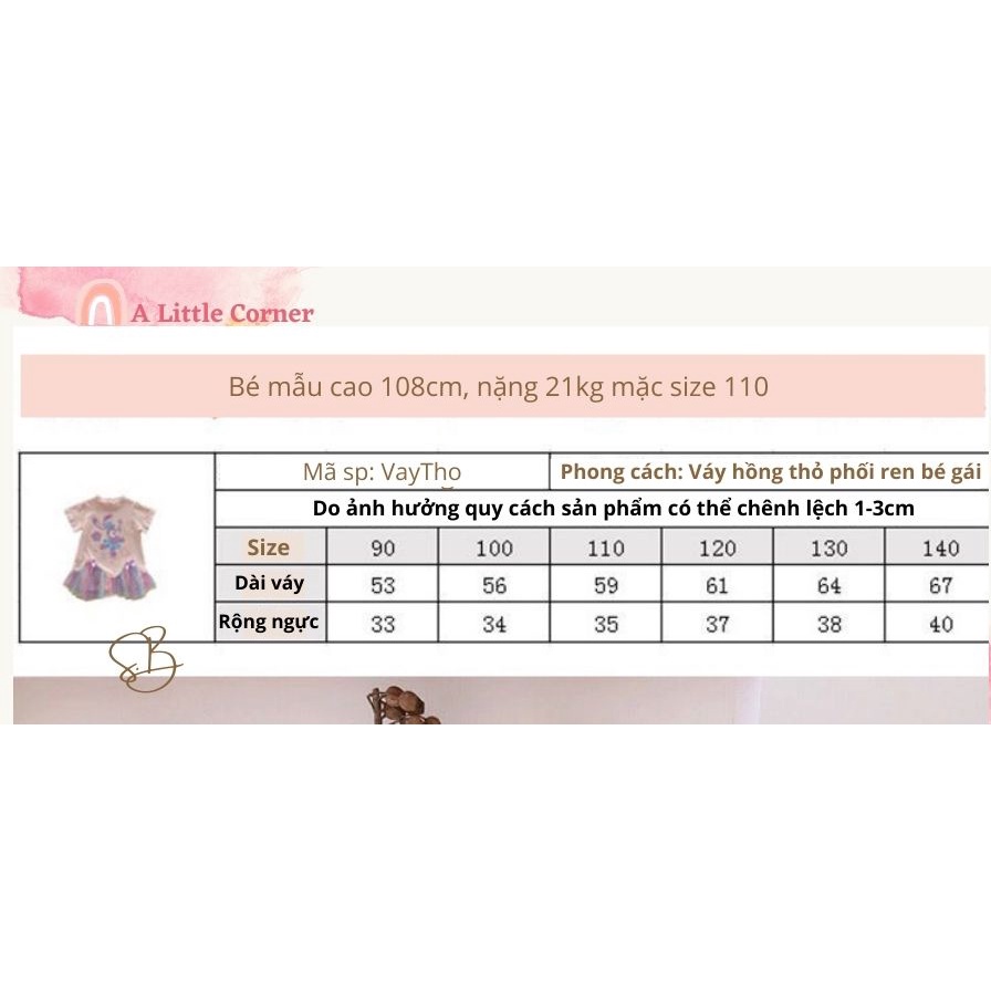 Váy hồng phối ren bé gái style kẹo ngọt (còn size 7-9kg)