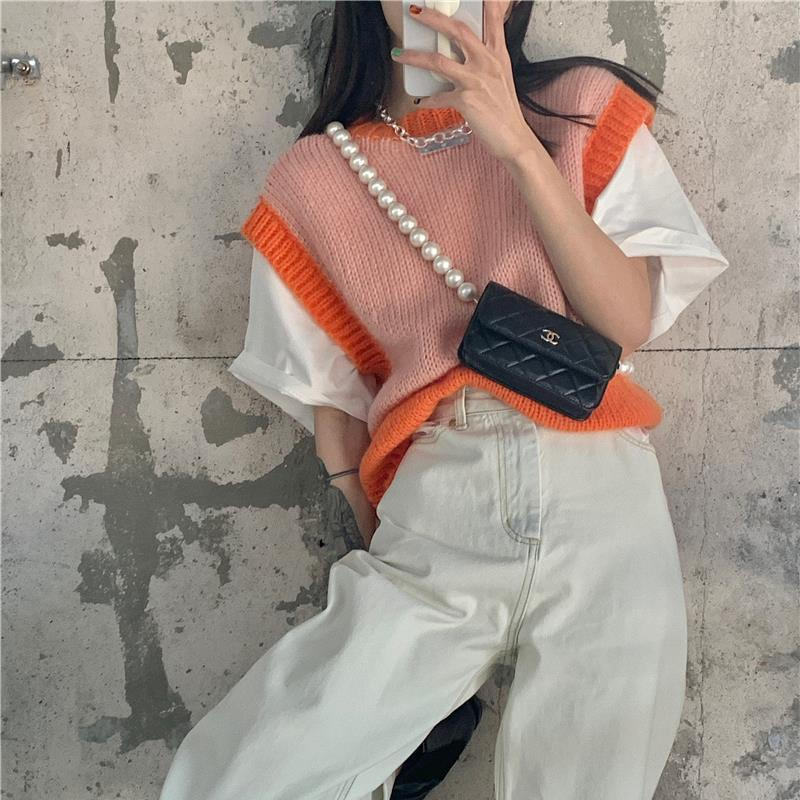 Áo Dệt Kim Sát Nách Phối Màu Tương Phản Trẻ Trung Cho Nữ