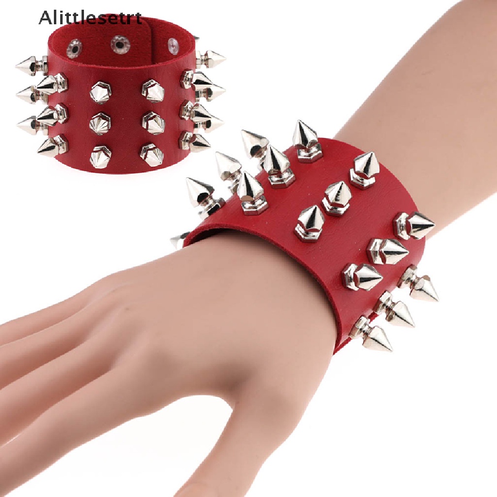 Vòng đeo tay bằng da PU bản rộng đính đinh tán phong cách punk rock