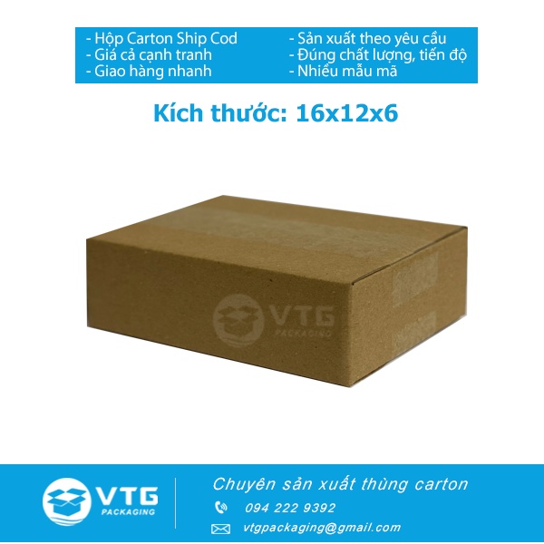 16x12x6 Combo 120 hộp carton, thùng giấy cod gói hàng, hộp bìa carton đóng hàng giá rẻ