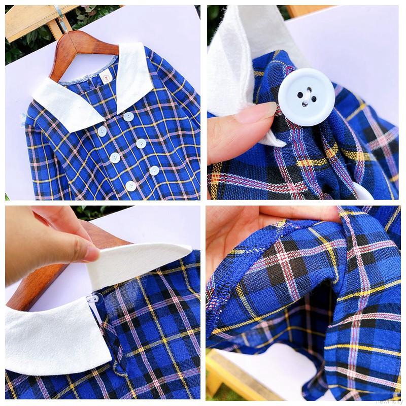 Đầm dài tay kẻ ca rô cho bé