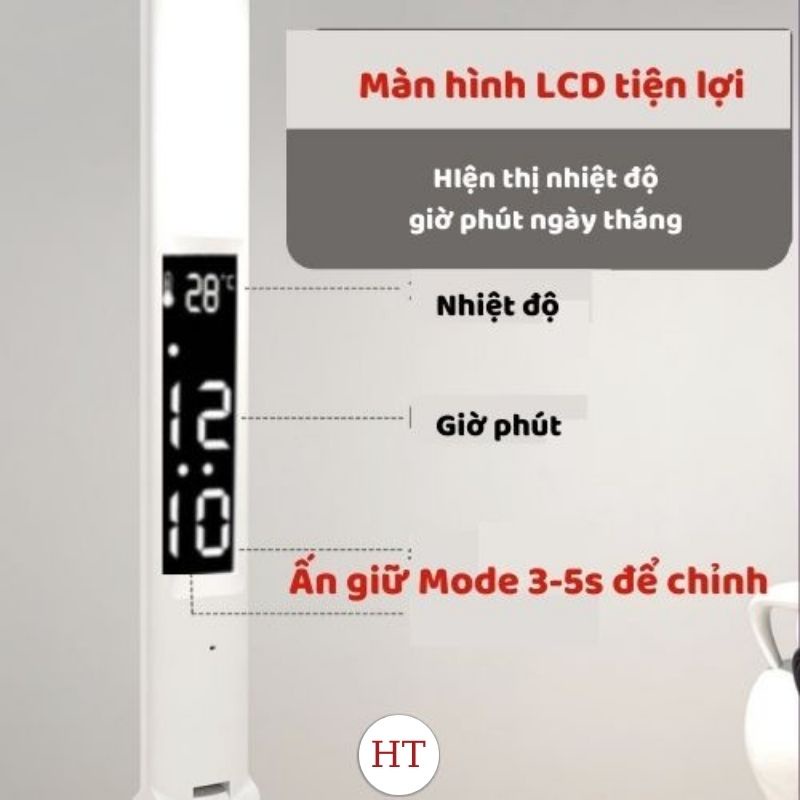 Đèn học để bàn chống cận tích điện LED 3 chế độ, màn hình LCD, cổng USB, gấp gọn tiện lợi - Bảo hành 2 năm