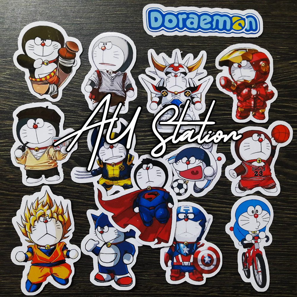 50 miếng decal Sticker DORAEMON Nhựa PVC, không thấm nước, dán nón bảo hiểm, xe, laptop, Vali