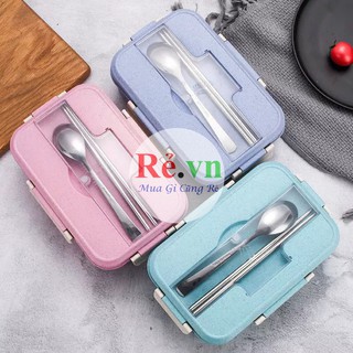 Hộp cơm lúa mạch 3 ngăn tặng kèm thìa đũa inox