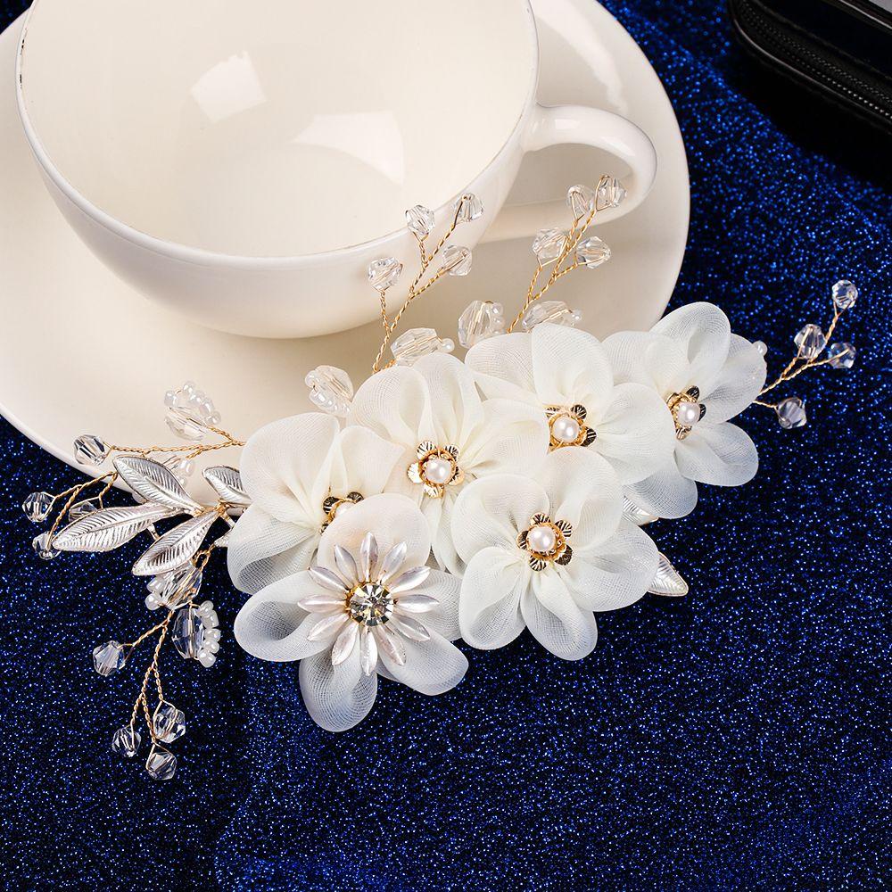 Lược Cài Tóc Cô Dâu Đính Hoa Trắng Sang Trọng