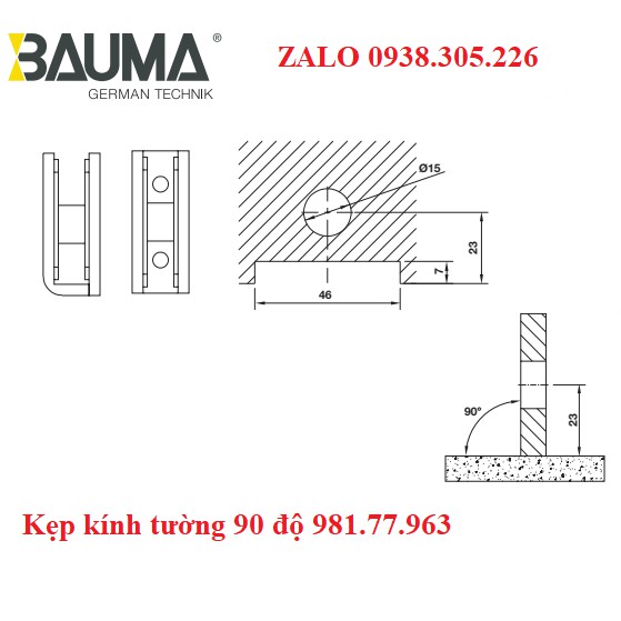 Kẹp kính tường 90 độ 981.77.963 | BigBuy360 - bigbuy360.vn