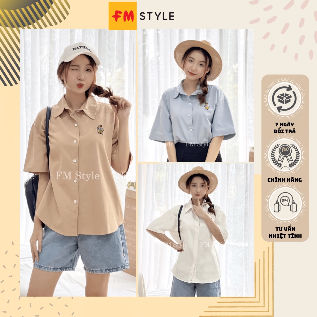 Áo sơ mi nữ form rộng kiểu hàn thêu hình, sơ mi nữ tay ngắn fmstyle mùa hè | Fmstyle Shop 220321029