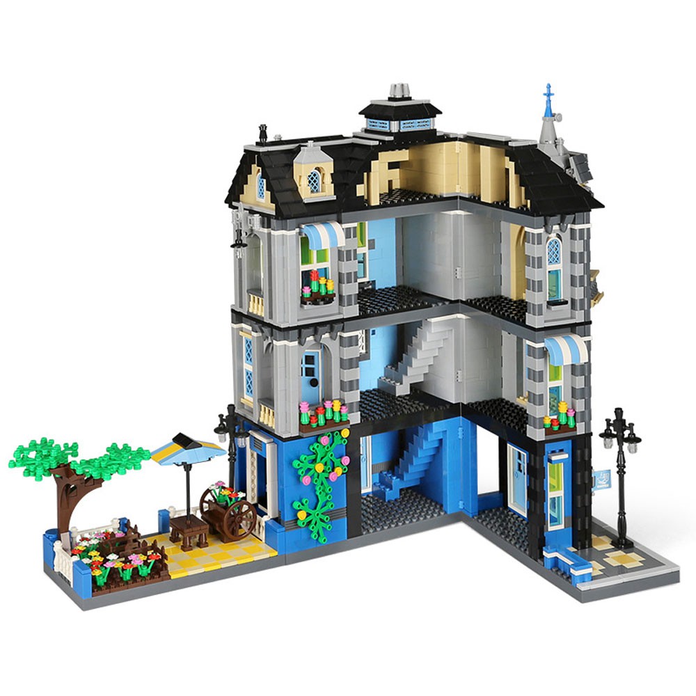 Lắp ghép Mô hình Wange City Architecture Coffee Auto Repair Shop BBQ DIY Small Particle Quán cà phê Cửa hàng sửa chữ