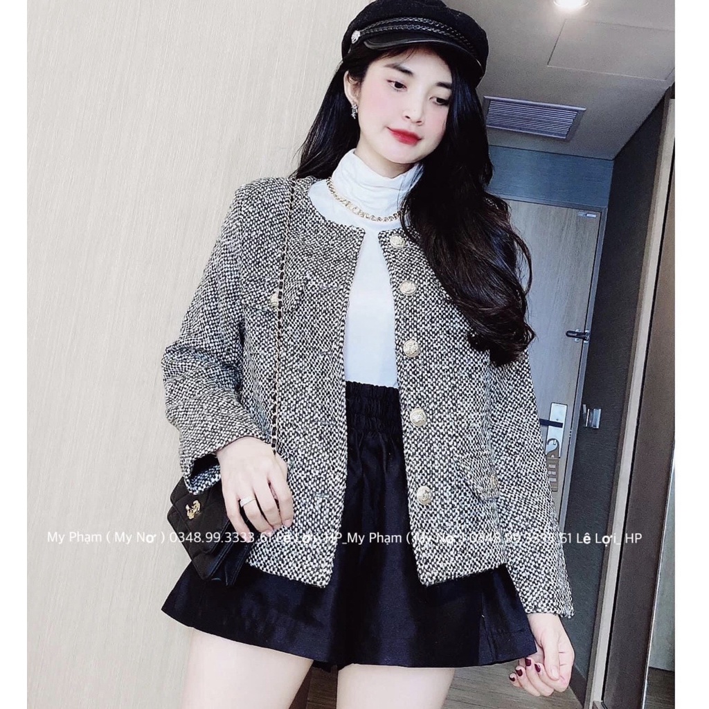 Áo dạ nữ tiêu túi cúc ngọc 2 màu sang chảnh. Chất liệu dạ dày dặn, mềm mịn, dáng đứng hàng QC L1. | BigBuy360 - bigbuy360.vn