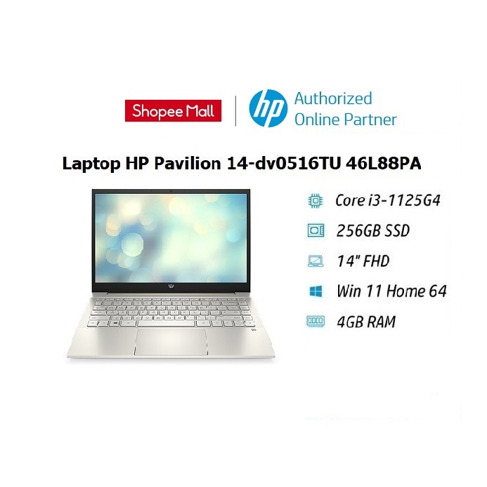 [ELHP13 giảm 10% CAP 2TR MBS 13TR] Laptop HP Pavilion 14-dv0516TU 46L88PA (i3-1125G4/ 4Gb/ 256GB SSD/ 14FHD)