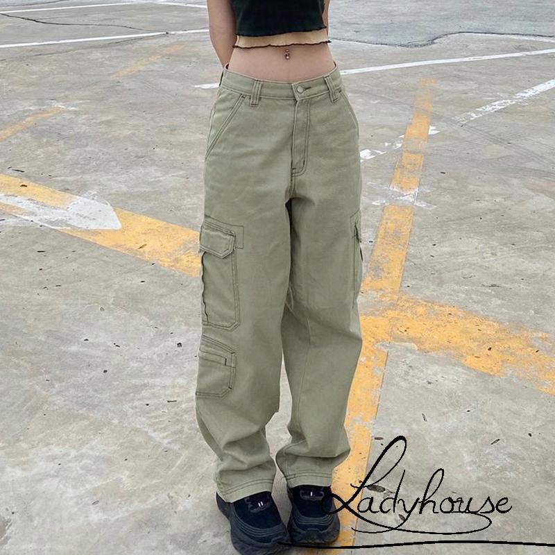 Quần Jean Dài Dáng Rộng Nhiều Túi Màu Sắc Thời Trang Cho Nữ