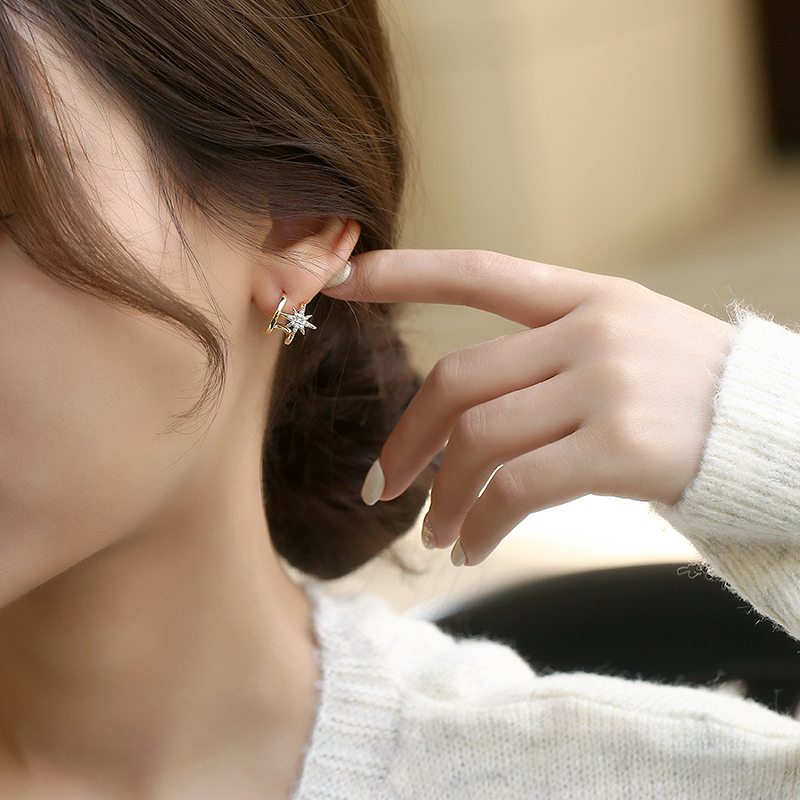 Bông Tai Ngôi Sao Đính Đá Hai Hàng Thời Trang Hàn Quốc