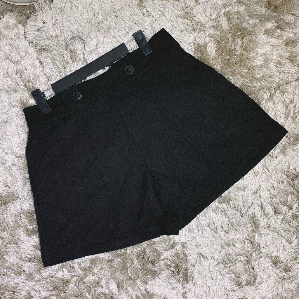 Quần short ống rộng cạp cao bigsize màu đen vải tuyết mưa, quần đùi nữ basic form đẹp