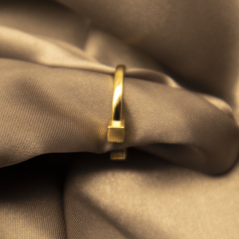 Nhẫn hở mạ vàng hình vuông đính đá phong cách Nhật Bản và Hàn Quốc cho nữ