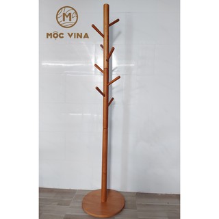 Cây treo quần áo đứng đế tròn gỗ cao su mộc vina móc quần áo gỗ phong cách hàn quốc kt 175cm x 37cm x 37cm