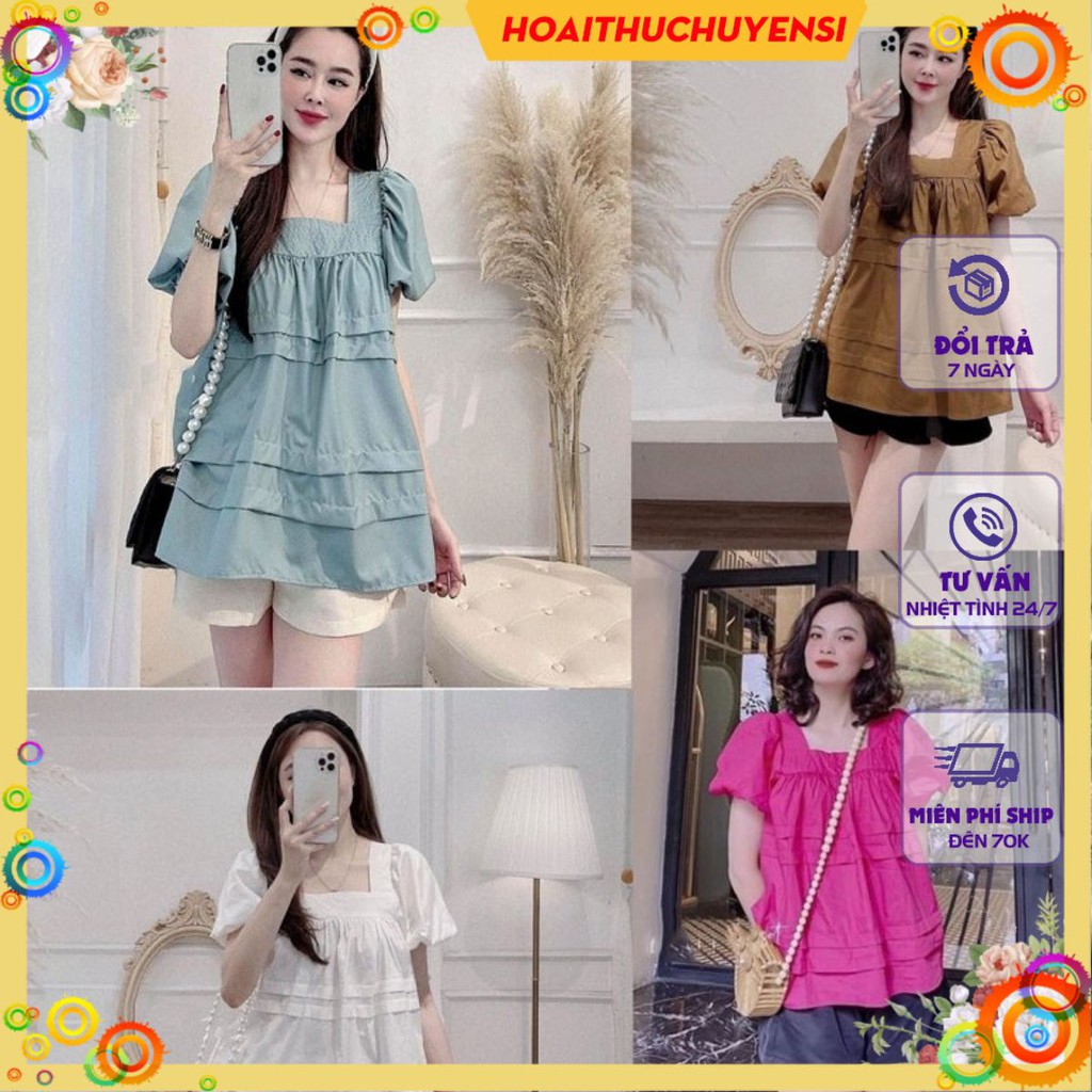 Set Xanh Ngọc Cổ Vuông Mix Quần Short Be Cao Cấp