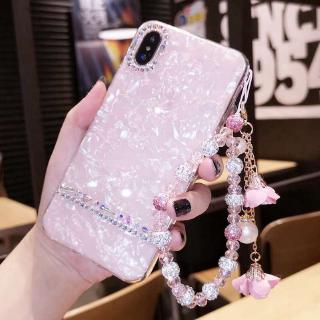 Ốp điện thoại có dây xâu ngọc và hoa cho iPhone 6 6s 7 8 X XS MAX XR Samsung galaxy s7 s8 s9 s10 plus note 9