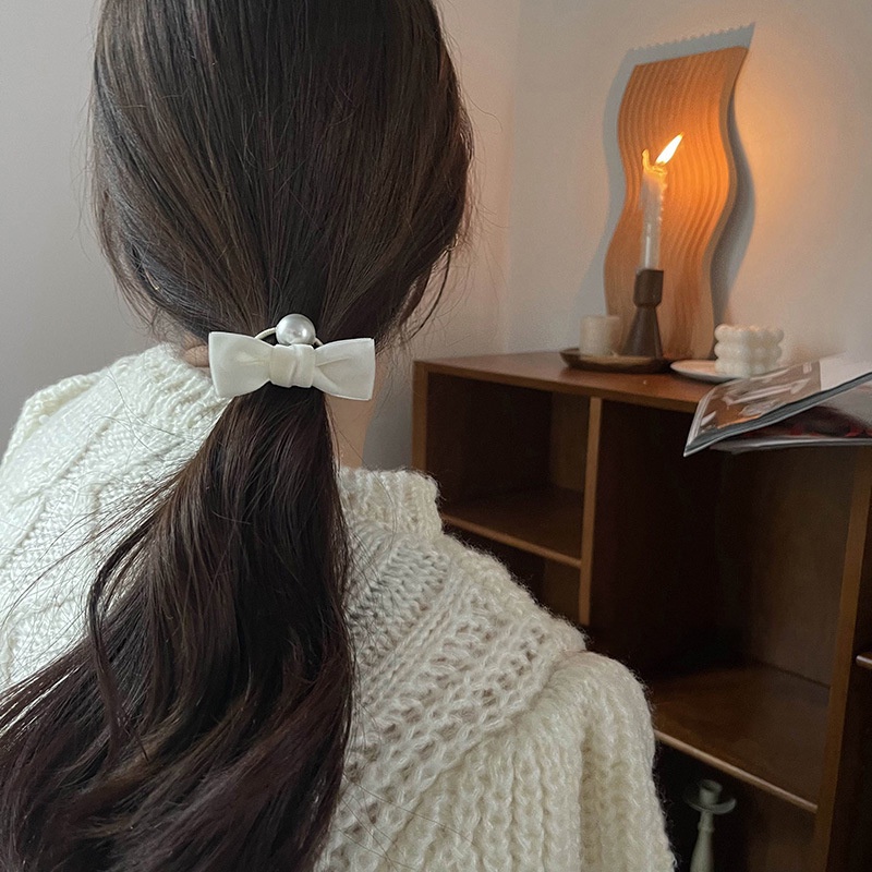 Kẹp Tóc Đính Nơ Màu Trắng Sữa Chất Lượng Cao Cho Nữ