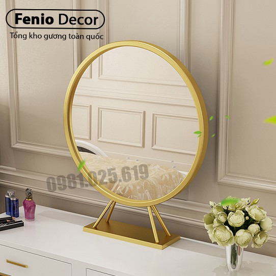 Gương để bàn trang điểm Fenio Decor cỡ lớn dáng tròn hoàn thiện tỉ mỉ cao cấp