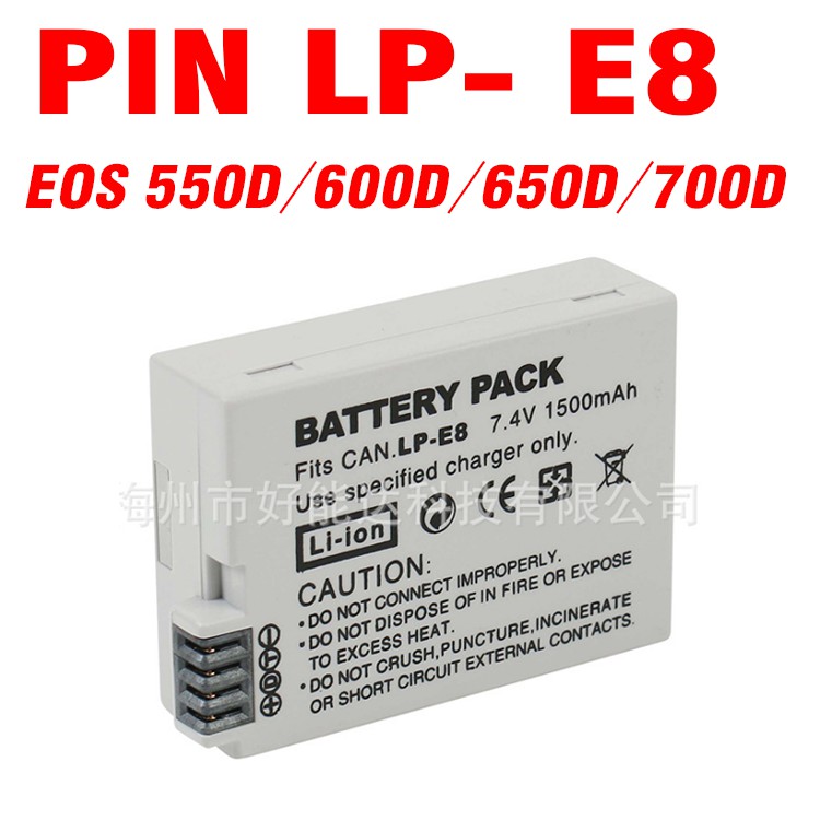 Pin LP-E8 1500mah dùng cho máy ảnh canon 550D 600D 650D 700D X4 X5 dung lượng cao