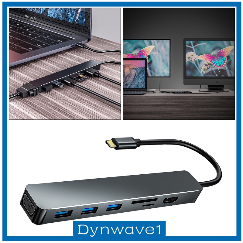 [DYNWAVE1] Aluminum 7 in 1 USB 3.0 C to HDMI 4K Hub Multiport Adapter Dongle