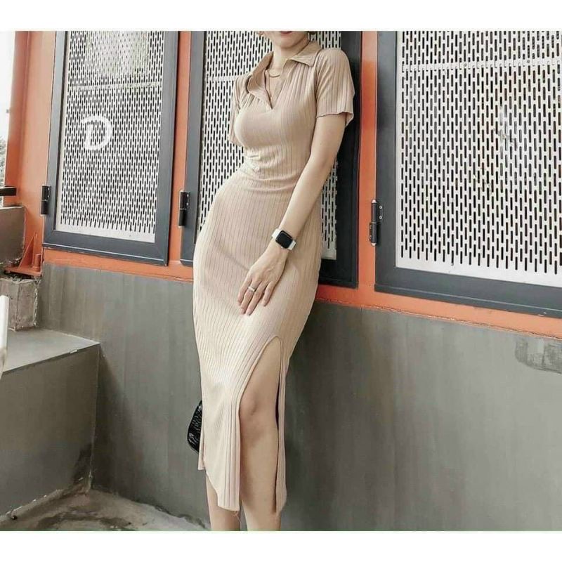 ĐẦM BODY DÁNG DÀI CỔ BẺ XẺ TÀ SEXY CHẤT SIÊU DÀY ĐẸP