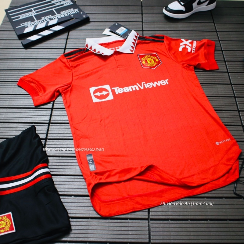 Bộ quần áo đá banh CLB Manchester mùa 22/23 bản quần đen hàng cao cấp thailand
