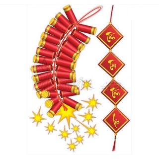 Decal trang trí decal dán tường dán cửa kính Pháo tết BINBIN PK358 (Có keo sẵn)