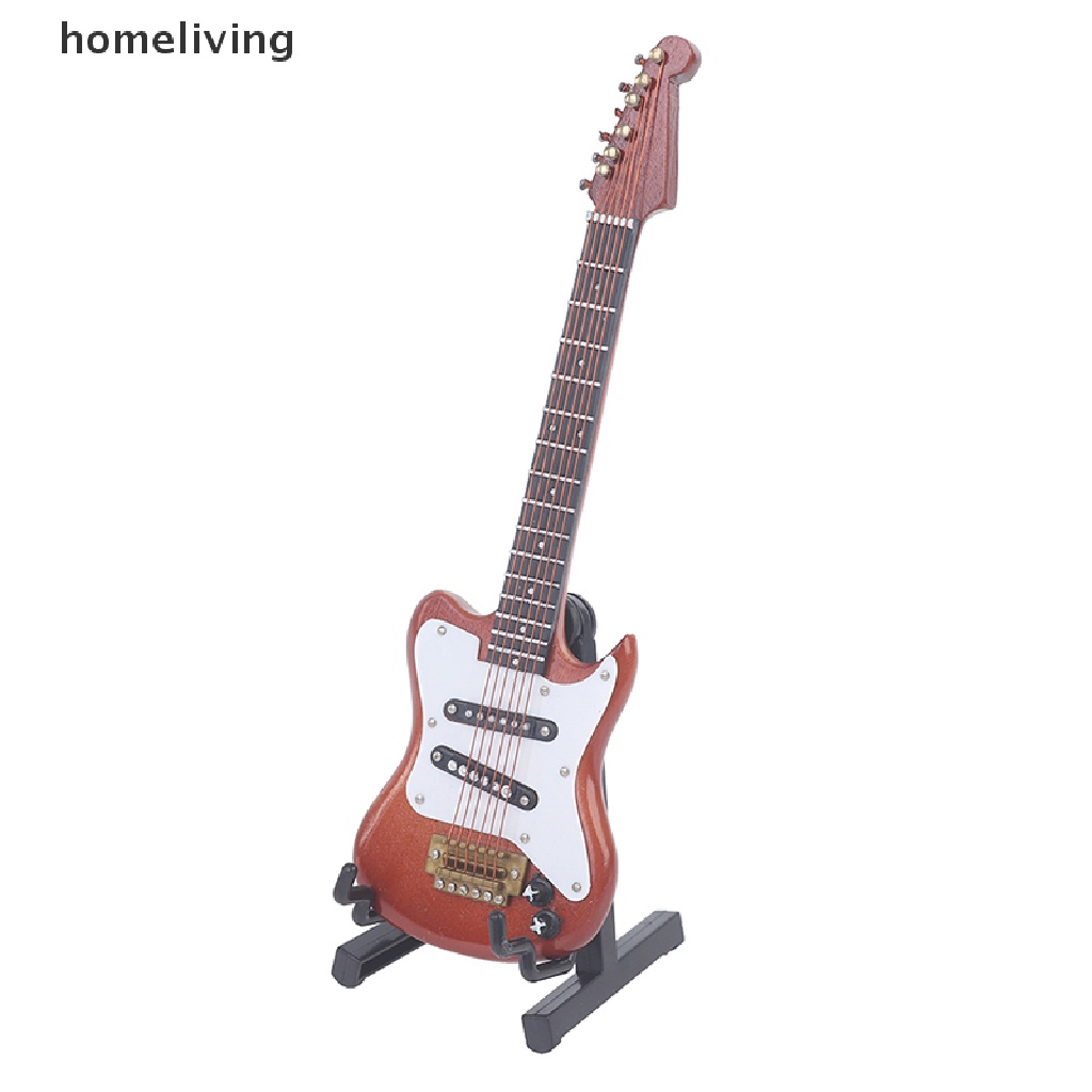 Đàn Guitar Điện Bằng Gỗ Có Chân Đứng Trang Trí Nhà Búp Bê Tỉ Lệ 1 / 6
