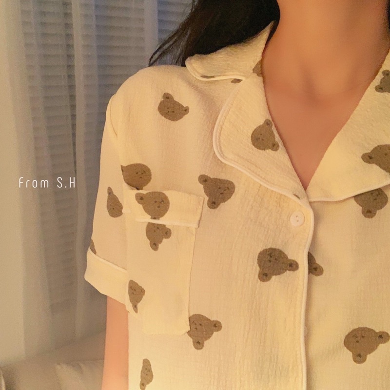 [SẴN HÀNG/ẢNH THẬT] Bộ đũi xốp xô đũi pijama tay ngắn quần dài mặc nhà cực cute