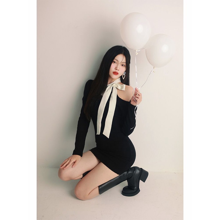Đầm COZOKC tay dài hở vai dáng ôm gợi cảm thời trang cho nữ