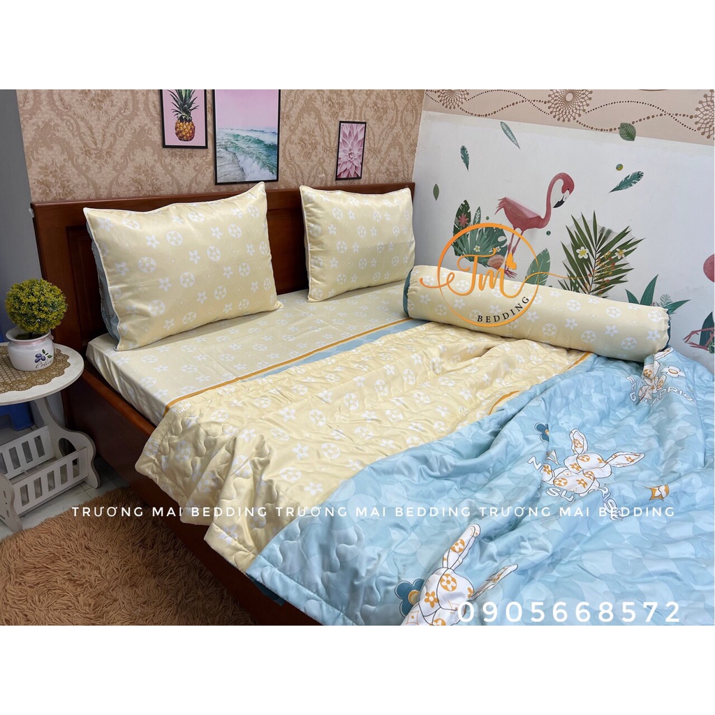 Drap tencel lụa siêu mát mịn 5 món có chăn chần gòn sang trọng | BigBuy360 - bigbuy360.vn