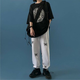 Sale -  (jogger + suông) QUẦN DÀI ỐNG RỘNG IN HÌNH BƯƠM BƯỚM - QUẦN CULLOTE BUTTERFLY RÚT DÂY ĐEN TRẮNG