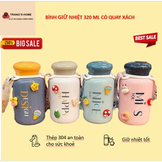 Bình đựng nước giữ nhiệt Bear, có quay xách dung tích 230 ml, bình đựng nước giữ nhiệt cute có dây đeo