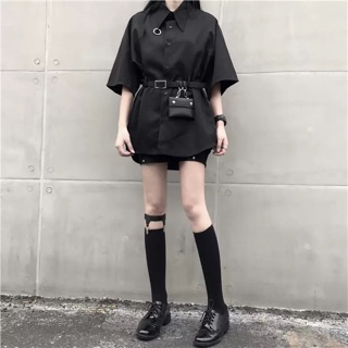 (Co san) Áo sơ mi ulzang đai lưng và túi ( ảnh thật 3 ảnh cuối )