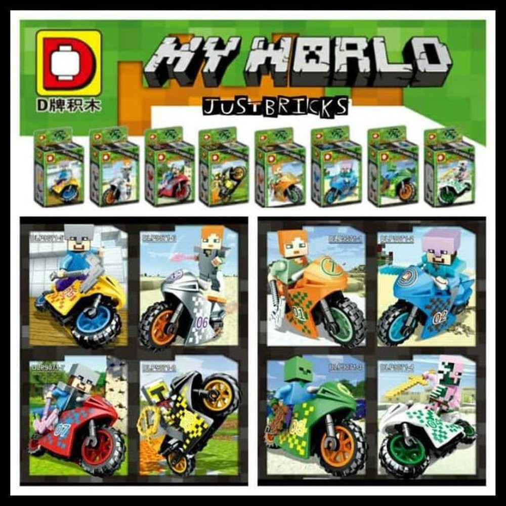 Lắp ráp xếp hình Lego minifigures: 8 nhân vật minecraft My World kèm xe máy