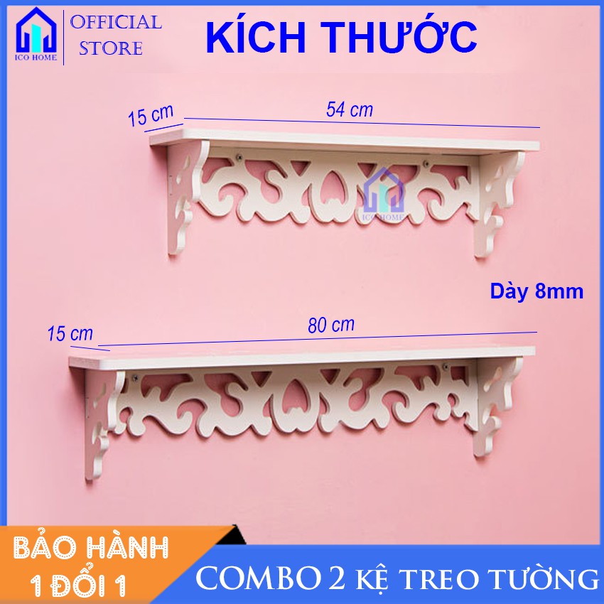 Combo 2 kệ treo tường thanh ngang hoa văn trang trí phòng khách cực đẹp, tặng kèm vít treo - Ico Home