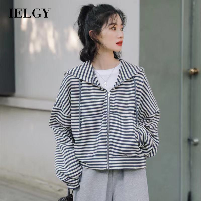 IELGY  Áo sweatshirt Dáng Rộng Tay Dài Kẻ Sọc Kích Thước Lớn Thời Trang Cho Nữ