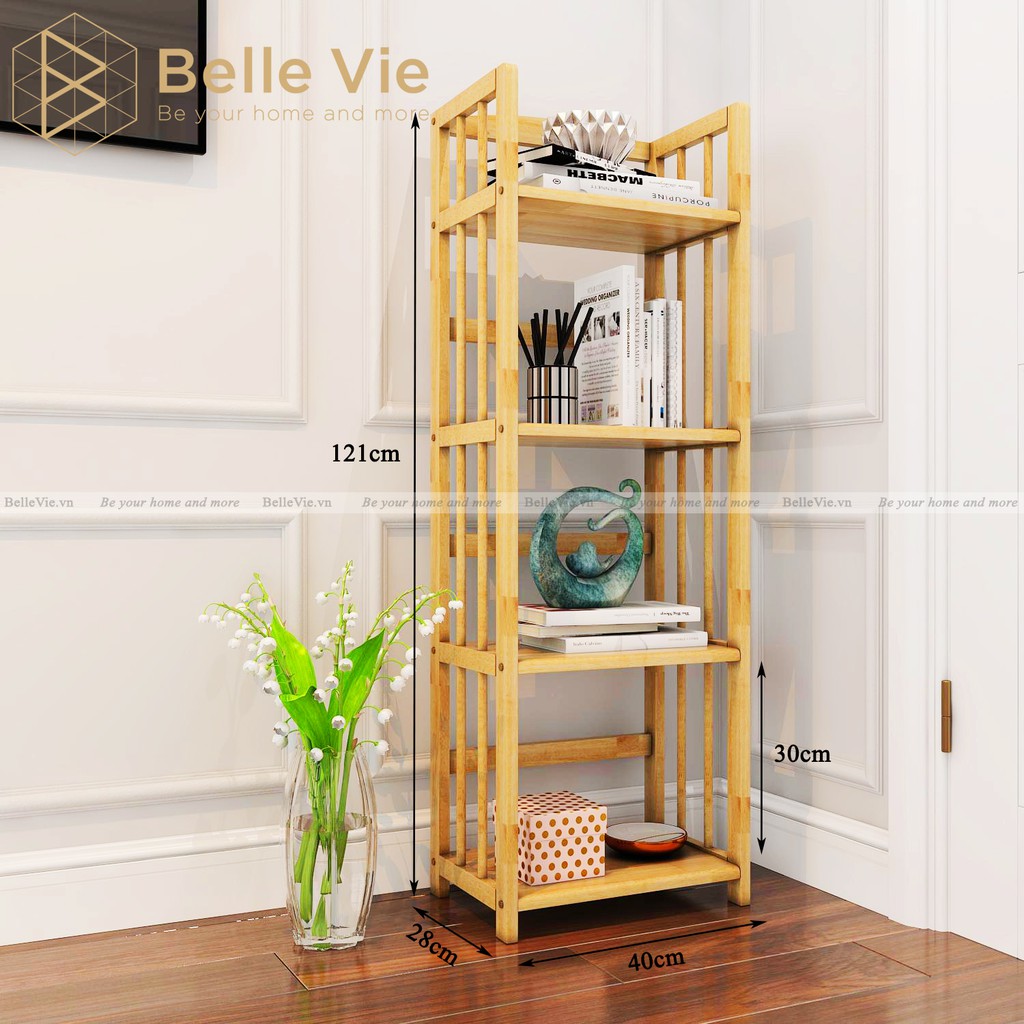 Kệ Sách 4 Tầng BELLEVIE Kệ Gỗ Tự Nhiên Decor Lắp Ráp Đơn Giản Dễ Dàng Bookshelf 4F Natural | BigBuy360 - bigbuy360.vn