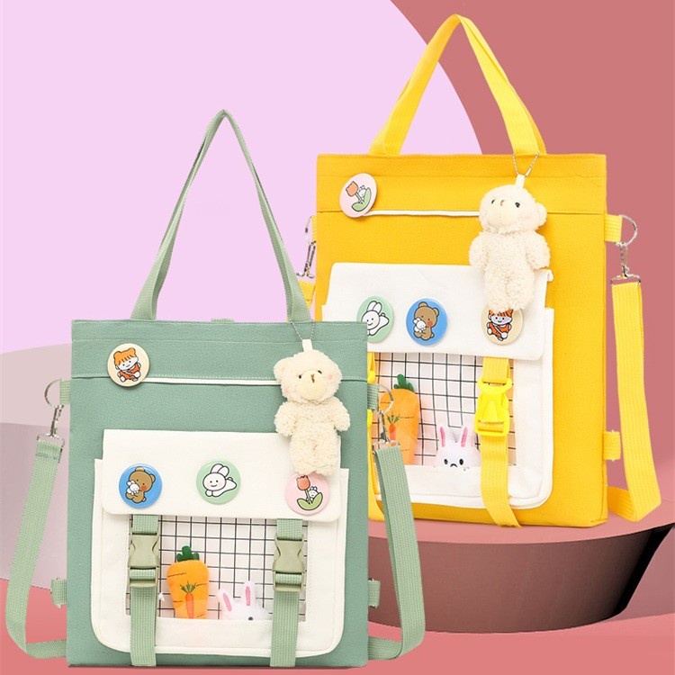 Túi tote đeo 3 kiểu đi học, túi đựng sách vở học sinh, sinh viên phong cách Hàn quốc dễ thương