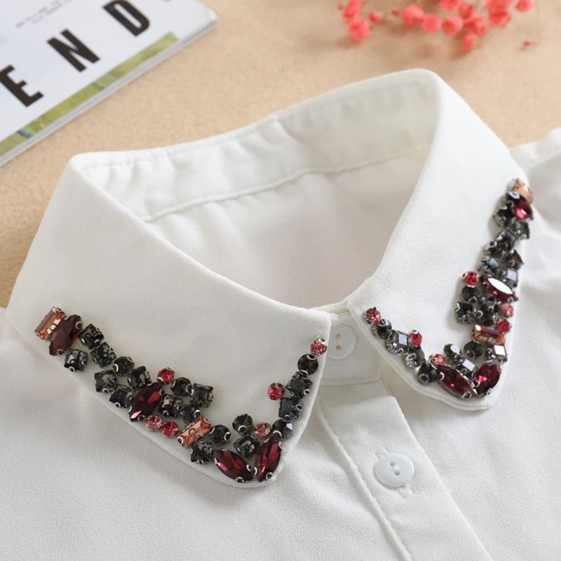 Cổ Áo Voan Giả Kính Đính Đá Thủ Công Nhiều Màu Có Thể Tháo Rời Cho Nữ