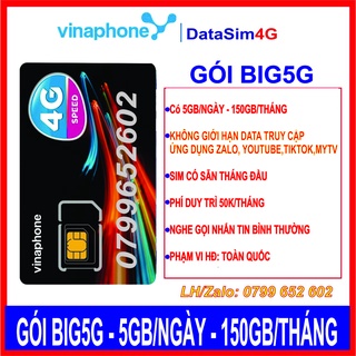 [5GB/NGÀY] SIM 4G VINAPHONE GÓI BIG5G 5GB/NGÀY – 150GB/THÁNG