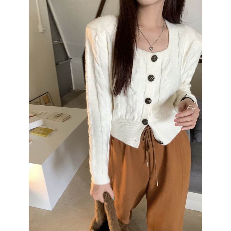 Áo Khoác Len Cardigan Cổ Vuông Xoắn Phong Cách Pháp Cổ Điển Thời Trang Mới 2022 Dành Cho Bạn Nữ