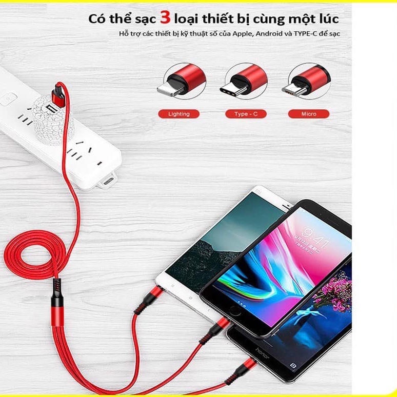 DÂY SẠC, CÁP SẠC ĐIỆN THOẠI BỌC DÙ 3 ĐẦU TIỆN DỤNG