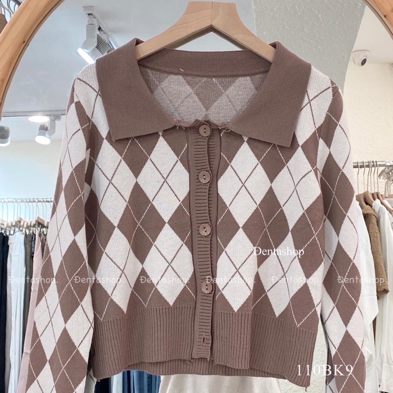 Áo khoác cadigan croptop len nữ kẻ caro dài tay thời trang Hàn Quốc- 110BK9- Đenta Shop | BigBuy360 - bigbuy360.vn