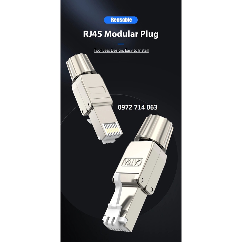 ĐẦU BẤM HẠT MẠNG CAT7 STP KHÔNG DÙNG TOOL, CHỐNG NHIỄU SHIELDED, CÓ CHỤP