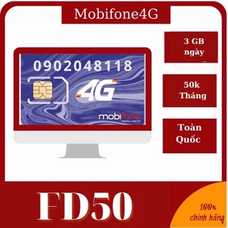 Sim 4G Mobifone FD50-Chia Sẻ-90GB/tháng-Gia hạn 50k/tháng