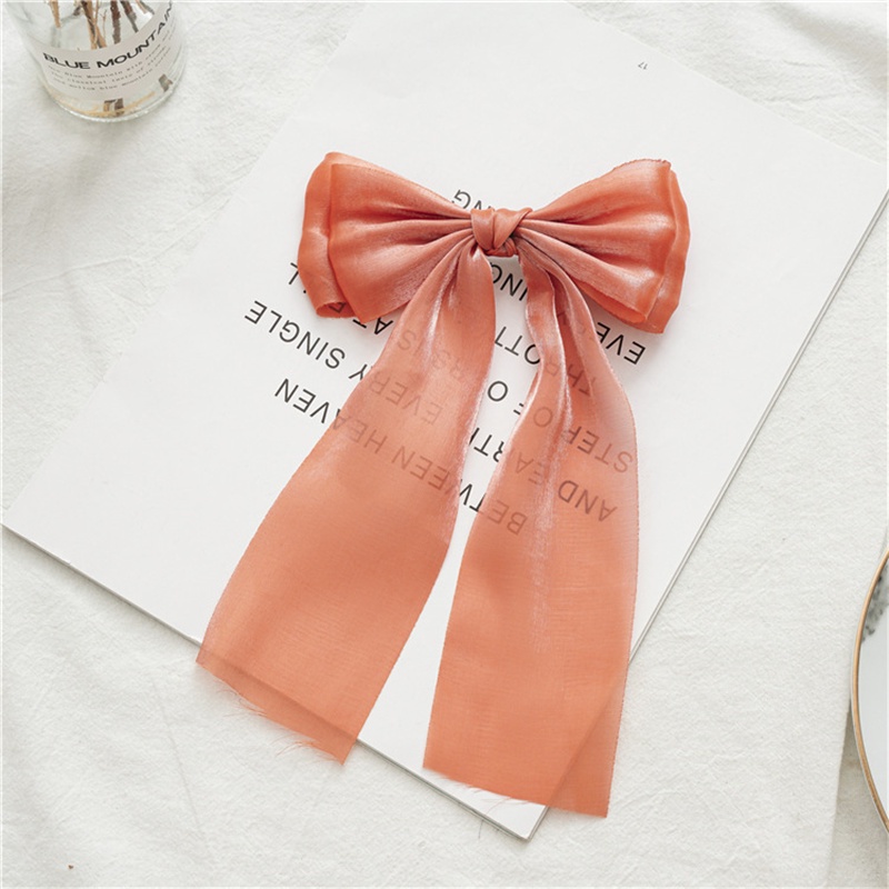 Kẹp tóc mỏ vịt thắt nơ ngang bằng vải màu sáng bóng trang trí tóc đẹp cho nữ