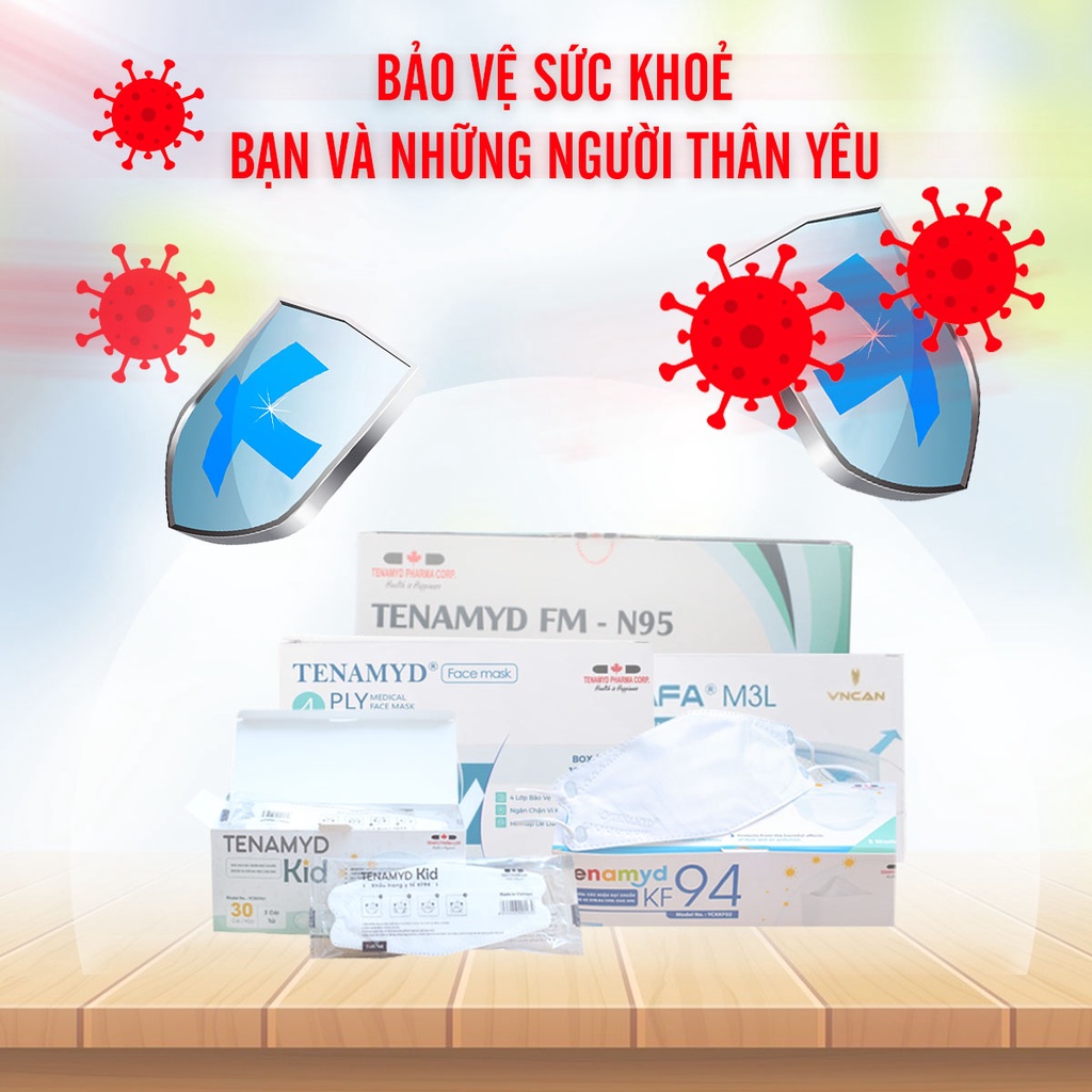 (COMBO 3 HỘP + QUÀ TẶNG) Khẩu Trang Y Tế TENAMYD KID Ngăn Ngừa Khói Bụi, Ô Nhiễm - Tenamyd Pharma Corp