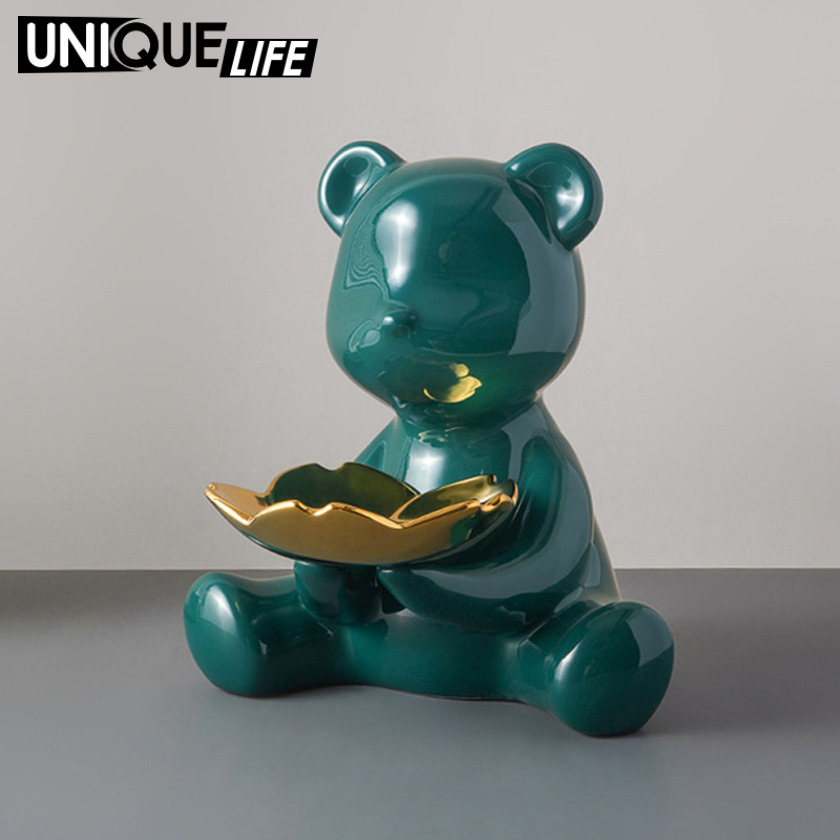 [Unique Life]Nordic Key Storage Bear Figure Statue Figurine Storage Tray for Candy Snacks Container Holder Artware living room bedroom